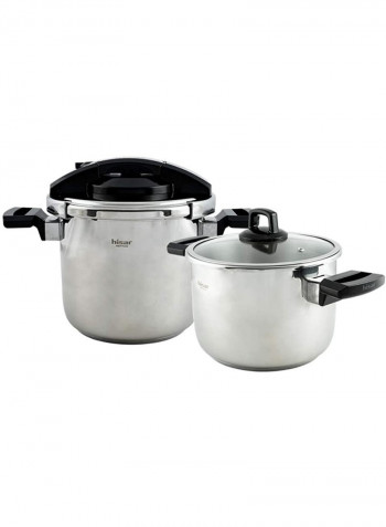 2-Piece Stainless Steel Neptune Cooker Pot Set Silver/Black 53x37x22cm