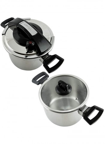 2-Piece Stainless Steel Neptune Cooker Pot Set Silver/Black 53x37x22cm