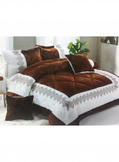 6-Piece Embroidery Comforter Set King Size Cotton Light Brown