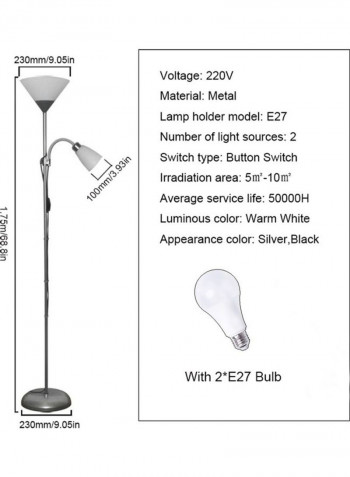 Folding Wrought Iron Floor Lamp Black 41 x 31 x 19centimeter