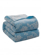 Floral Print Jacquard Throw Blanket Cotton Blue 200x230centimeter