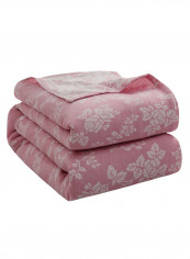 Floral Print Jacquard Throw Blanket Cotton Pink 200x230centimeter