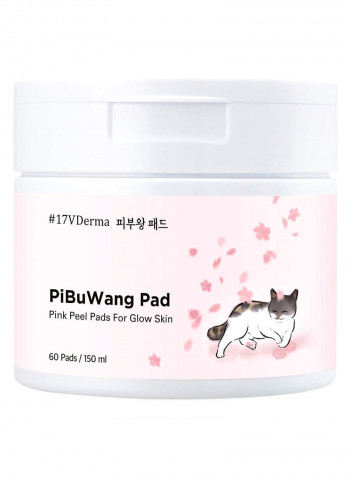 60-Piece Peel Pad For Glow Skin Pink 150ml