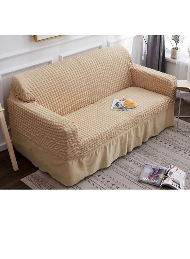 Rustic Pattern Soft Sofa Slipcover Beige 230-300centimeter