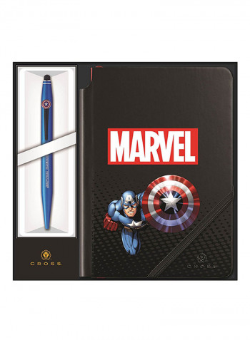 Tech2 Marvel Captain America Ballpoint Pen With Journal Black/Blue