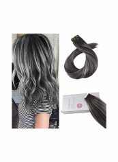 2-Piece Tape In Human Straight Hair Extentions Set Black 16inch