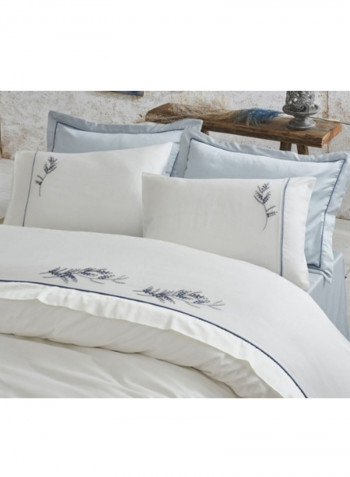 6-Piece Derin Eco Large Duvet Set Cotton White/Blue 280 x 280centimeter