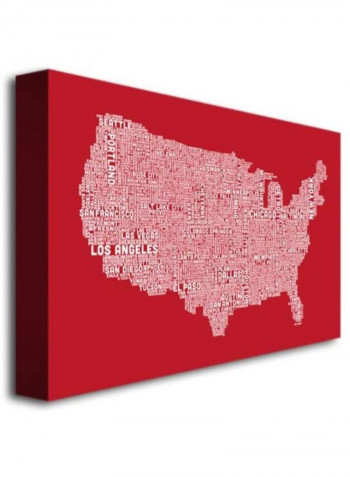 Us City Map Xi Canvas Wall Art Red/White 16 x 24inch