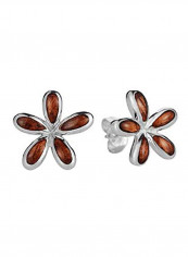 Sterling Silver Koa Wood Hawaiian Plumeria Stud Earrings
