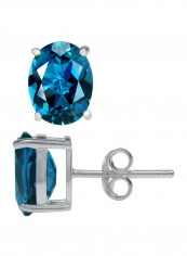 925 Sterling Silver 4.46 Carat London Topaz  Stud Earrings