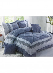 6-Piece Embroidery Comforter Set King Size Cotton Light Grey