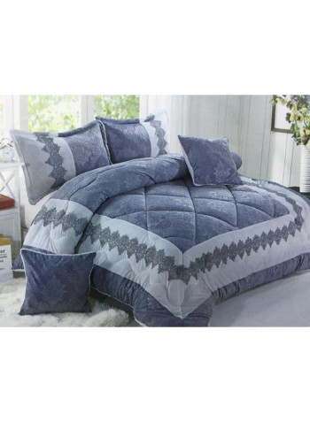 6-Piece Embroidery Comforter Set King Size Cotton Light Grey
