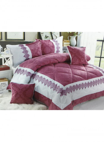 6-Piece Embroidery Comforter Set King Size Cotton Light Pink