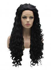 Heavy Density Heat Resistant Synthetic Lace Front Wig Black 26inch