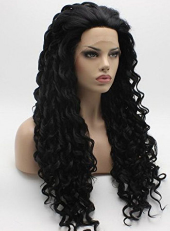 Heavy Density Heat Resistant Synthetic Lace Front Wig Black 26inch