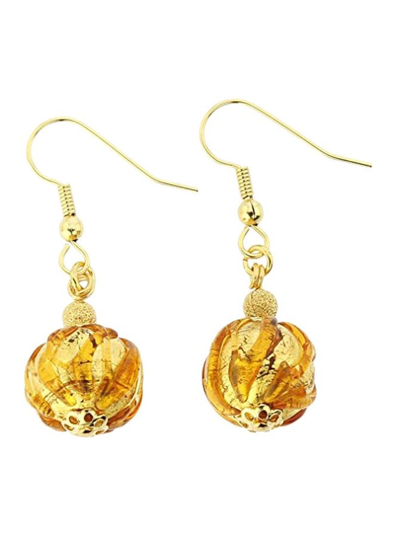 Brass Murano Glass Royal Cognac Ball Shaped Fashion Earrings