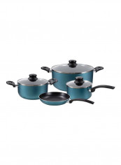 7-Piece Cooking Set Blue/Clear/Black Pot 38, Pot 33, Saucepan 28, Frypan 30centimeter