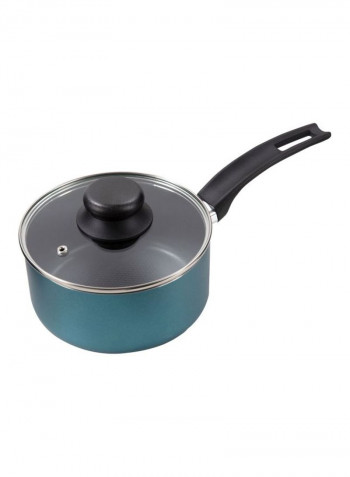 7-Piece Cooking Set Blue/Clear/Black Pot 38, Pot 33, Saucepan 28, Frypan 30centimeter