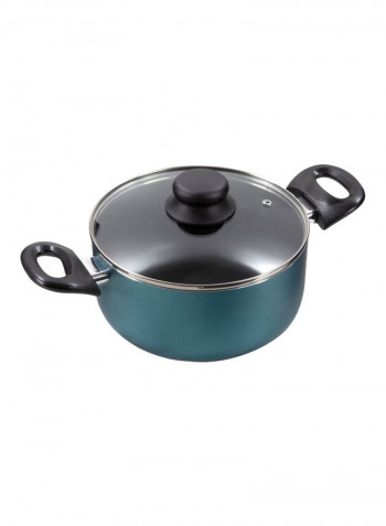 7-Piece Cooking Set Blue/Clear/Black Pot 38, Pot 33, Saucepan 28, Frypan 30centimeter