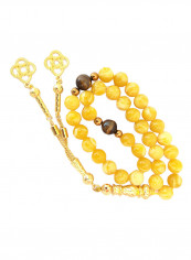 Natural Amber Sand And Tiger Eye Prayer Beads أصفر