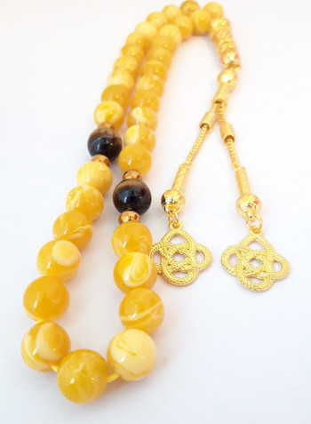 Natural Amber Sand And Tiger Eye Prayer Beads أصفر