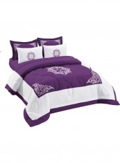 6 Pcs Set Microfiber Embriodery Comforter King Fabric Purple 240x260cm