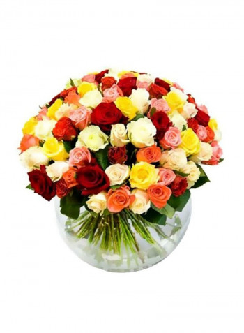 30-Piece Vibrancy Rose Bouquet With Vase Yellow/Red/Green