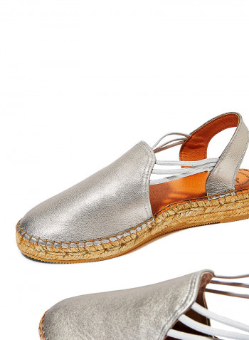 Noelia Leather Espadrille Sandals Silver