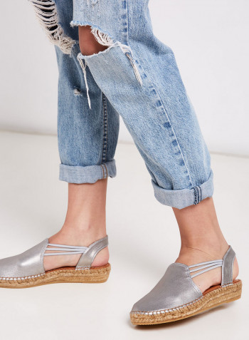 Noelia Leather Espadrille Sandals Silver