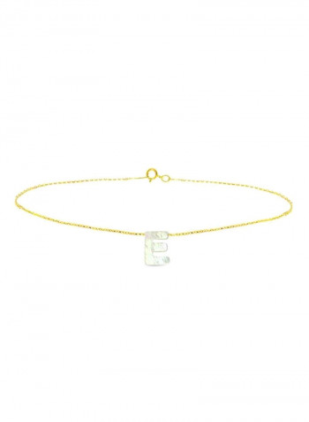18 Karat Gold E Letter Mother Of Pearl Charm Bracelet