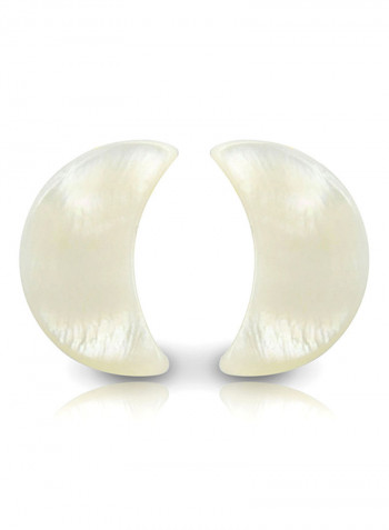 18k Gold Crescent Shape Mother Of Pearl Stud Earrings