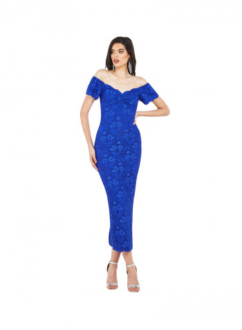 Lace Design Off Shoulder Dress Blue