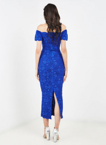 Lace Design Off Shoulder Dress Blue