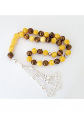 Tasbeeh Men Gift Natural Amber Sand and Tiger Eye Rosary Prayer Beads