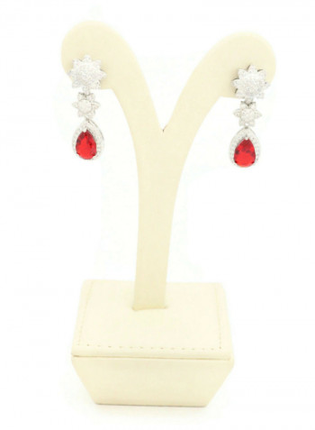 5-Piece Rhodium Dual Leaf Designs Embedded Zircon Studded Jewelry Set