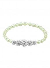 Gradual Crystal Ball And Pearls Strand Elastic Bracelet