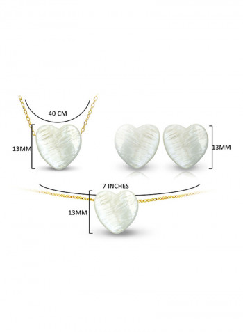 3-Piece 10k Gold Heart Shape Mother Of Pearl Jewelry Set