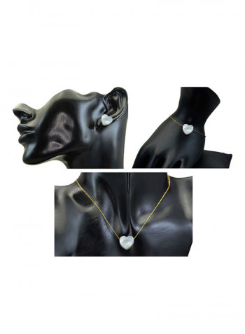 3-Piece 10k Gold Heart Shape Mother Of Pearl Jewelry Set