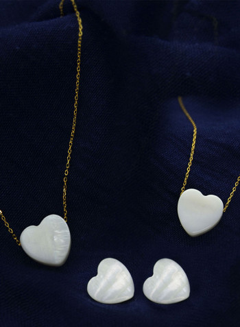 3-Piece 10k Gold Heart Shape Mother Of Pearl Jewelry Set