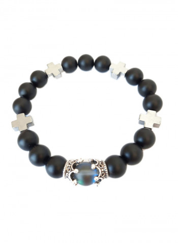 Onyx Quartz Crown Cross Bracelet