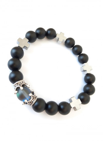 Onyx Quartz Crown Cross Bracelet