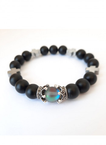 Onyx Quartz Crown Cross Bracelet