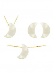Pack Of 3 10 Karat Gold Crescent Shaped Mother Of Pearl Jewelry Set