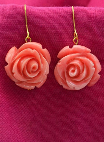 18 Karat Gold Rose Carved Earrings
