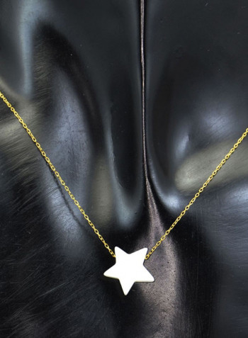 18 Karat Gold Star Shape Mother Of Pearl Pendant Necklace