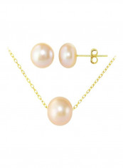 3-Piece 18 Karat Gold Pearl Studded Pendant Necklace And Earrings Set