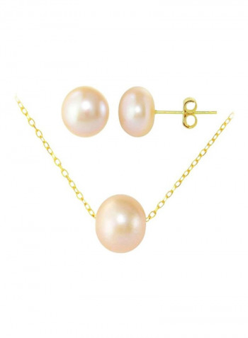 3-Piece 18 Karat Gold Pearl Studded Pendant Necklace And Earrings Set