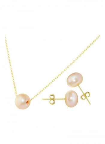 3-Piece 18 Karat Gold Pearl Studded Pendant Necklace And Earrings Set