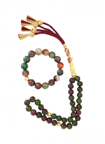 Natural Agate Prayer Beads With Bracelet متعدد الألوان