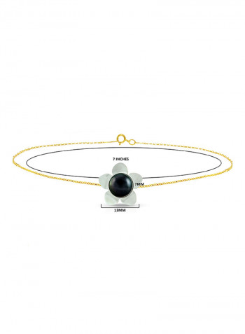 18 Karat Gold Mother Of Pearl Flower Shape With White Pearl Chain Bracelet